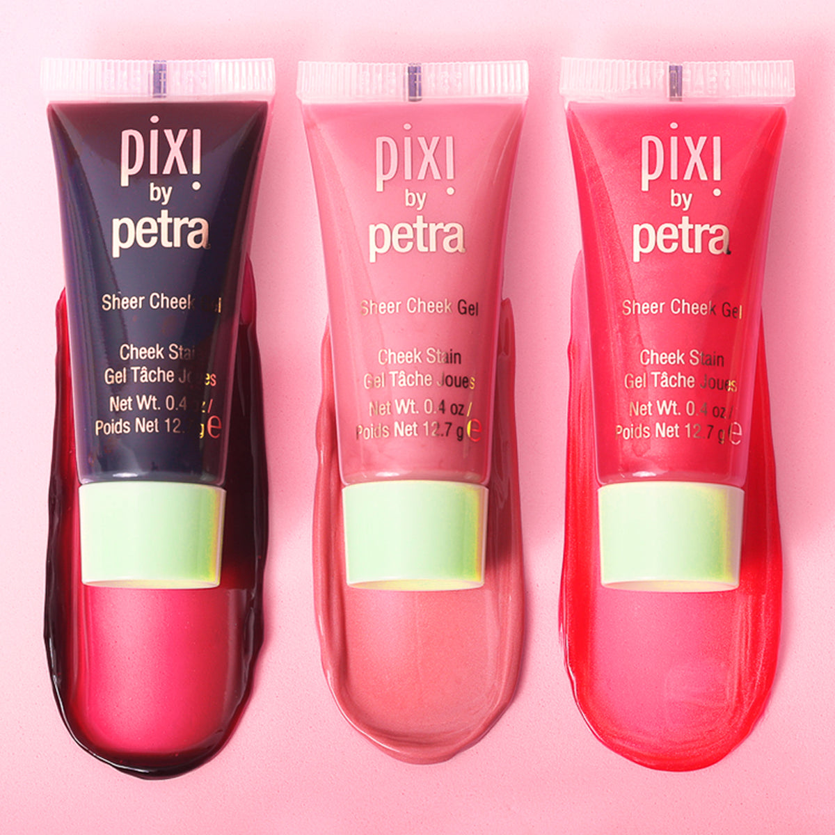 Pixi Sheer Cheek Gel collection with swatches