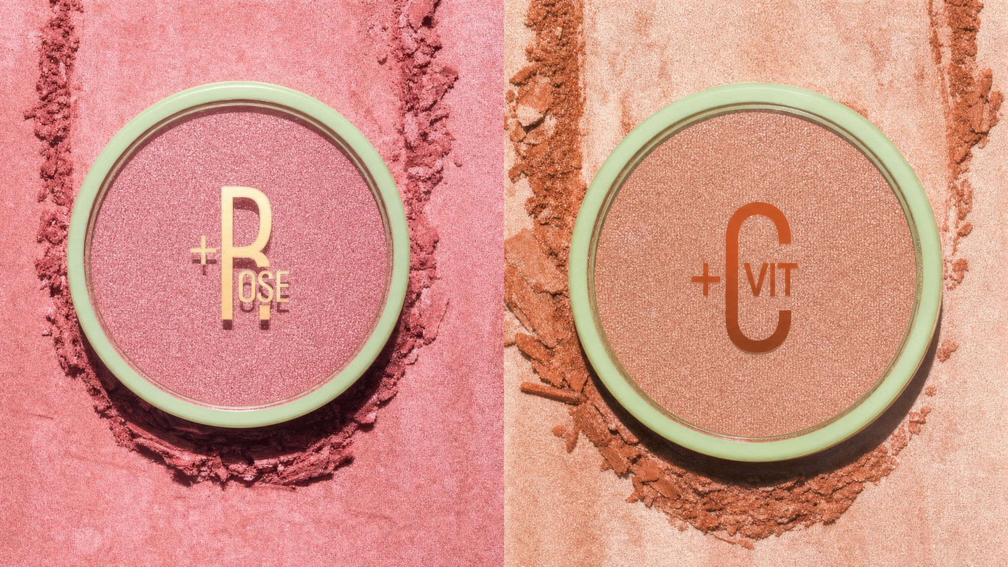 Glow-y Powder in Rose and Vitamin C shown side by side