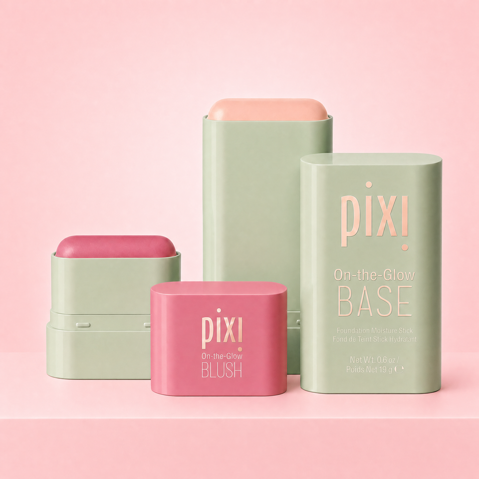 On-the-Glow Starter Kit shown on a pink background featuring On-the-Glow Tonic BLUSH Petite and On-the-Glow BASE view 1